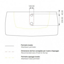 Lavabo d'Appoggio 105x12,5x45 cm - BRIO - in Ceramica - Fissaggi Inclusi