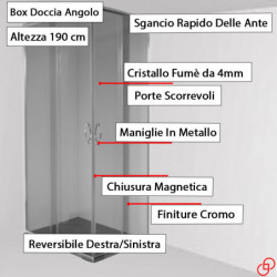 Box Doccia Angolare VIOLINO - 70-80 x 70-80 cm - Cristallo Fumè 4mm |H 190 cm| Apertura 2 Ante Scorrevoli