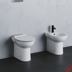 Coppia Sanitari Wc + Bidet a Terra FAST - Senza Brida - Senza Copri WC - Per Installazione Filomuro
