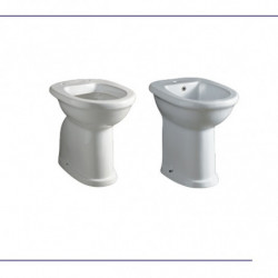 Coppia Sanitari Per Disabili a Terra Filo Muro - Wc + Bidet - Con Brida - Senza Copri WC