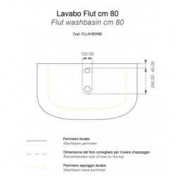 Lavabo d'Appoggio o Sospeso 80x48x15 cm - FLUT - Rettangolare in Ceramica Bianco Lucido - Monoforo