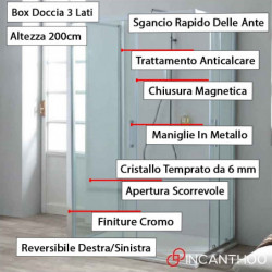 Box Doccia FLEX 70x90x70 cm - Altezza 200 cm |A Muro con Doppia Porta Scorrevole in Cristallo - 3 Lati Reversibile