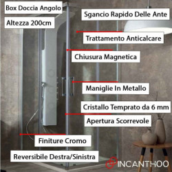 Box Doccia ad Angolo 80x80 cm FLEX - H 200 cm - Ante Scorrevoli - Reversibile