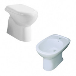 Coppia WC Scarico a Pavimento + Bidet - Mod DIANA - Installazione Distanziata dal Muro - Copri WC Termoindurente