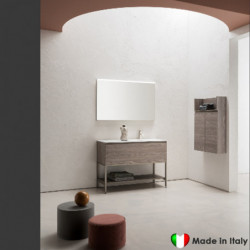 Composizione Mobile Bagno COMPAB da 121 cm - Made in Italy - Legno Scuro| Lavabo In Ceramica