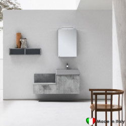 Composizione Mobile Bagno COMPAB da 121 cm - Made in Italy - Grigio Beton - Lavabo Consolle In Ceramica Grigio Opaco