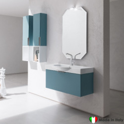 Composizione Mobile Bagno COMPAB da 88 cm - Made in Italy - Petrolio Satin - Lavabo Consolle In Ceramica Bianco Lucido