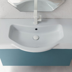 Composizione Mobile Bagno COMPAB da 88 cm - Made in Italy - Petrolio Satin - Lavabo Consolle In Ceramica Bianco Lucido