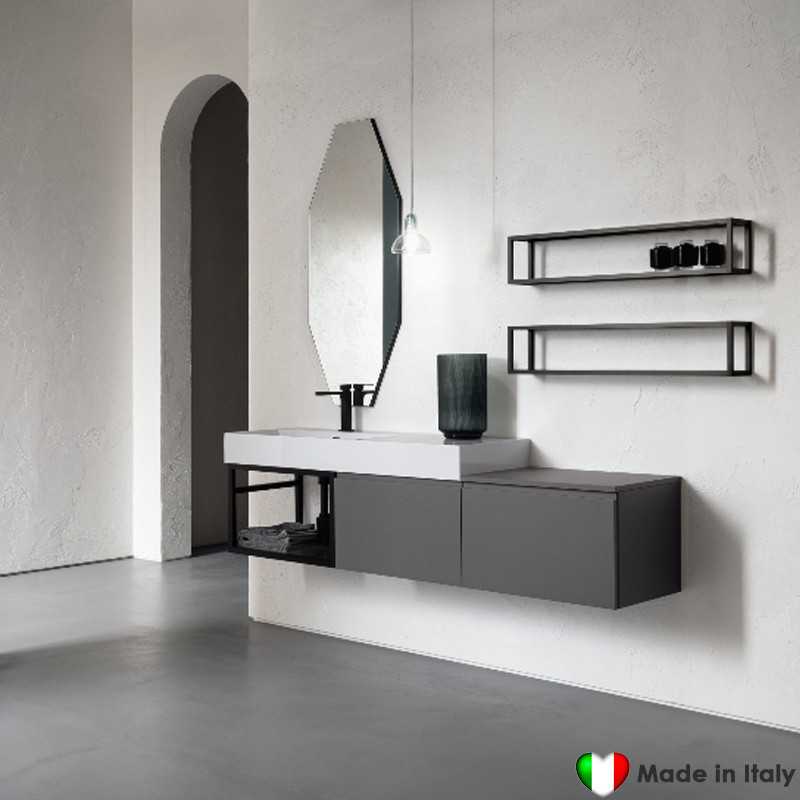 Composizione Mobile Bagno COMPAB da 181 cm - Made in Italy - Grigio Peltro - Effetto Sabbiato| Lavabo Consolle In Mineralguss