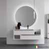 Composizione Mobile Bagno COMPAB 141 cm - Made in Italy |Bianco Millerighe + Maniglia Nera| Lavabo In Mineralguss Bianco Opaco