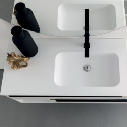 Composizione Mobile Bagno COMPAB 141 cm - Made in Italy |Bianco Millerighe + Maniglia Nera| Lavabo In Mineralguss Bianco Opaco
