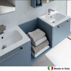 Mobile Bagno COMPAB da 171 cm - Made in Italy - Azzurro Canna Da Zucchero - Lavabo Consolle In Mineralguss Bianco Lucido