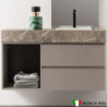 Mobile Bagno COMPAB da 156 cm - Made in Italy - Grigio Fumo - Lavabo Incasso Soprapiano Ceramica - Piano In Legno