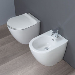 Coppia Sanitari WC + Bidet a Terra - COVER ALTHEA - WC con Sedile Soft Close - Colore Bianco