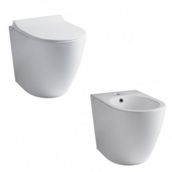 Coppia Sanitari WC + Bidet a Terra - COVER ALTHEA - WC con Sedile Soft Close - Colore Bianco
