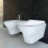 Coppia Sanitari WC + Bidet Sospesi SOLI RIMLESS ALTHEA - Sedile Soft Close - Ceramica - Colore Bianco - Estetica Moderna