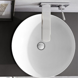 Lavabo d'Appoggio Tondo 43x43xh15 cm - ALTHEA - Ceramica Bianco Lucido - Con Foro Troppopieno