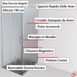 Box Doccia Angolare 68-78x68-78 cm VIOLINO - Cristallo Stampato Cincillà - 4mm |H 190 cm| Apertura 2 Ante Scorrevoli