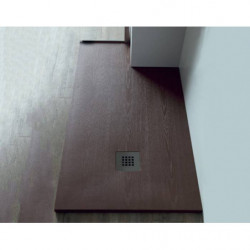 Piatto Doccia 70x120xh3 cm effetto legno in Marmo Resina - Tagliabile - Con Griglia in Acciaio - Marrone