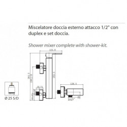 Miscelatore Doccia Esterno SQUARE - Attacco 1/2" con Duplex e Set Doccia - Finitura Cromata