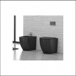 WC Rimless MILOS Installazione Filomuro + Sedile Soft Close| Ceramica - Colore Nero Opaco