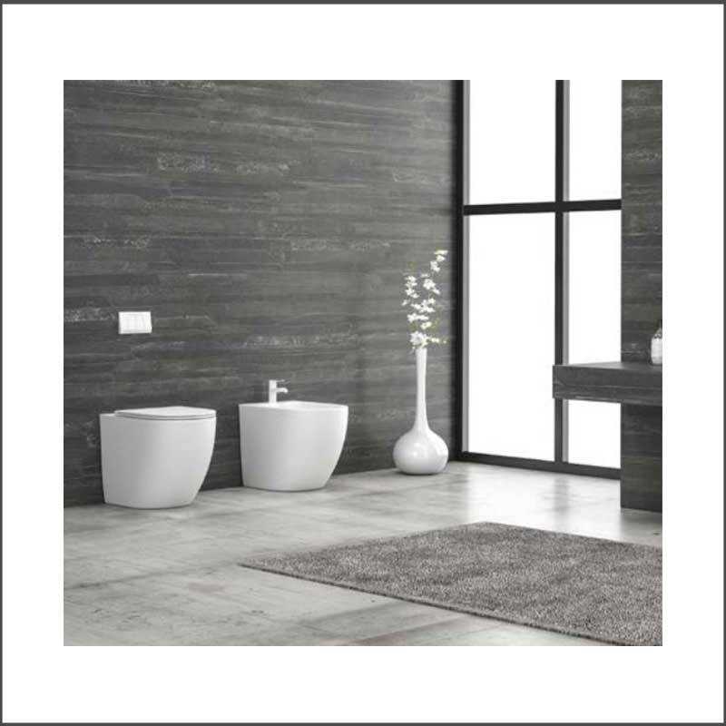 WC Installazione Filomuro + Sedile Soft Close - Mod. Rimless MILOS - Ceramica - Colore BIANCO OPACO