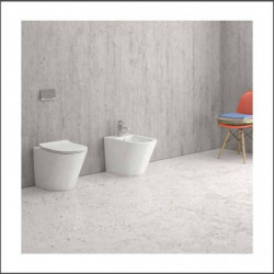 WC Installazione Filomuro + Sedile Termoindurente Soft Close Slim - Mod. SORRENTO - Ceramica - Colore BIANCO