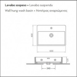 Lavabo Sospeso 60x40xh12 cm CONTOUR| In Ceramica - Con Foro Troppopieno