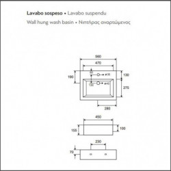 Lavabo Sospeso 56x45xh15,5 cm| In Ceramica - Con Foro Troppopieno