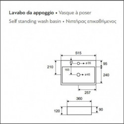 Lavabo d'Appoggio 51,5x36xh12 cm Squadrato Ceramica Bianco