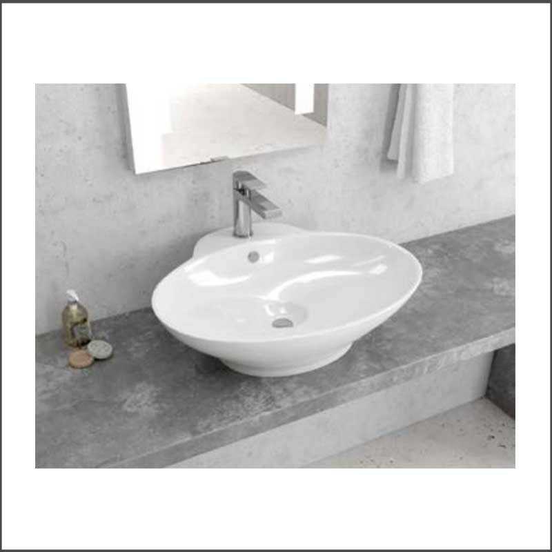 Lavabo d'Appoggio 61x50xh20 cm Tondeggiante - Ceramica Bianco