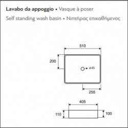 Lavabo d'Appoggio Squadrato - 51x40,5xh11 cm - Ceramica Bianco