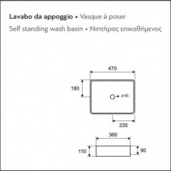 Lavabo d'Appoggio 47x36xh11 cm - Squadrato Ceramica Bianco