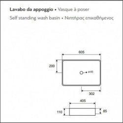 Lavabo d'Appoggio 60,5x40,5xh11 cm - Squadrato - Ceramica Bianco