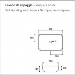 Lavabo d'Appoggio 60x39xh14,5 cm Tondeggiante in Ceramica Bianco