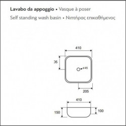 Lavabo d'Appoggio 41x41xh15 cm Quadrato - Ceramica Bianco