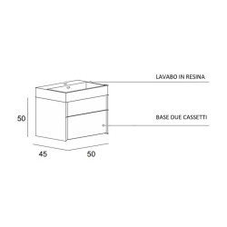Mobile Bagno Space|50 cm Sospeso|Spatolato Bianco| Base 2 cassetti - Lavabo in Resina