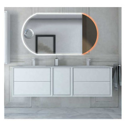 Mobile Bagno Bellagio|175 cm Sospeso|Bianco Opaco| Base 6 cassetti - Lavabo doppia vasca in Resina