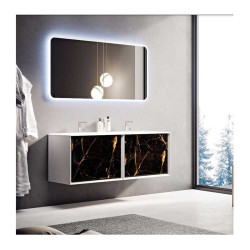 Mobile Bagno Bellagio|140 cm Sospeso|Black e Gold stone| Base 4 cassetti - Lavabo doppia vasca in Resina