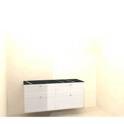 Mobile Bagno Compab|140 cm Bianco Lucido| Top effetto Pietra Base 4 cassetti