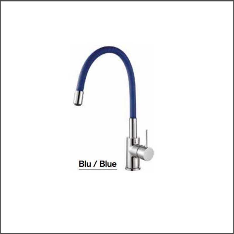 Miscelatore Monocomando Lavello |Collo Orientabile - Canna In Gomma Flessibile - Colore Blu