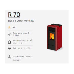 Stufa a Pellet R70 Rossa 6,5 kw- ad aria calda ventilata - Classe energetica A+