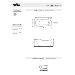 Vasca Freestanding Niña- Treesse - 170x80xH71 CM - BIANCA