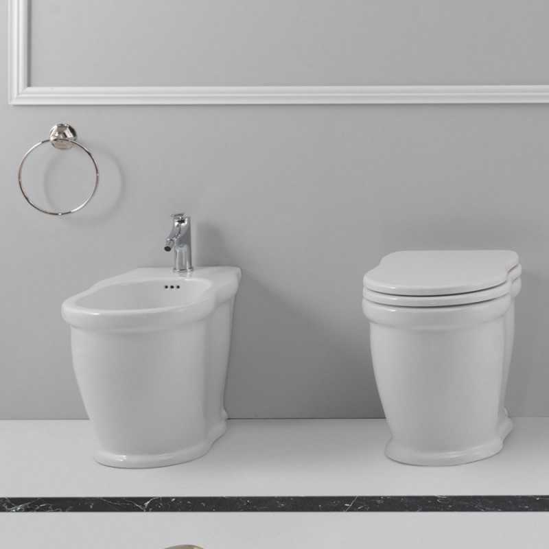 Coppia Sanitari TIME Filo Muro a Terra Design Elegante - Sedile Avvolgente Soft Close - WC con Scarico a Parete