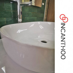 Lavabo d'Appoggio 60x40xh15 cm - Forma Ovale - Bianco Lucido| Senza Foro Troppopieno