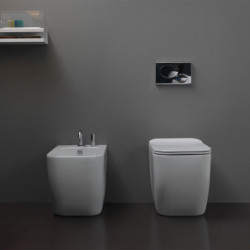 Coppia di Sanitari WC + Bidet Monoforo - Filo Muro a Terra BRIO - WC con Sistema di Scarico Smart Clean