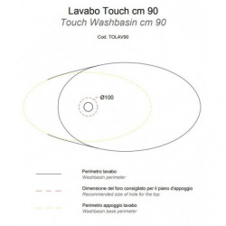 Lavabo d'Appoggio TOUCH da 90x45xh15 cm - Design Moderno - Ceramica Lucido