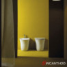 Coppia Sanitari WC + Bidet - Mod. FLUT - Filo Muro a Terra - WC Senza Brida con Scarico Smart Clean - Senza Copri WC
