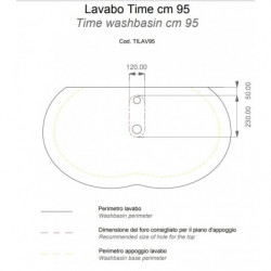 Lavabo TIME d'Appoggio 95x51xh15 cm - Linee Tondeggianti - Ceramica Bianco