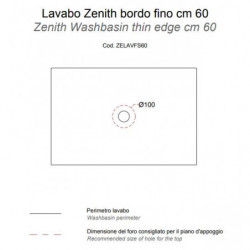 Lavabo Rettangolare d'Appoggio 60x40xh14 cm - Mod. ZENITH - Bordo Sottile- Ceramica Bianco